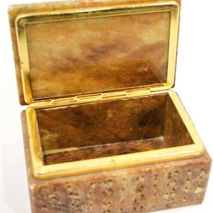 Vintage Marble Stone Jewelry Trinket Box Gold Trim.